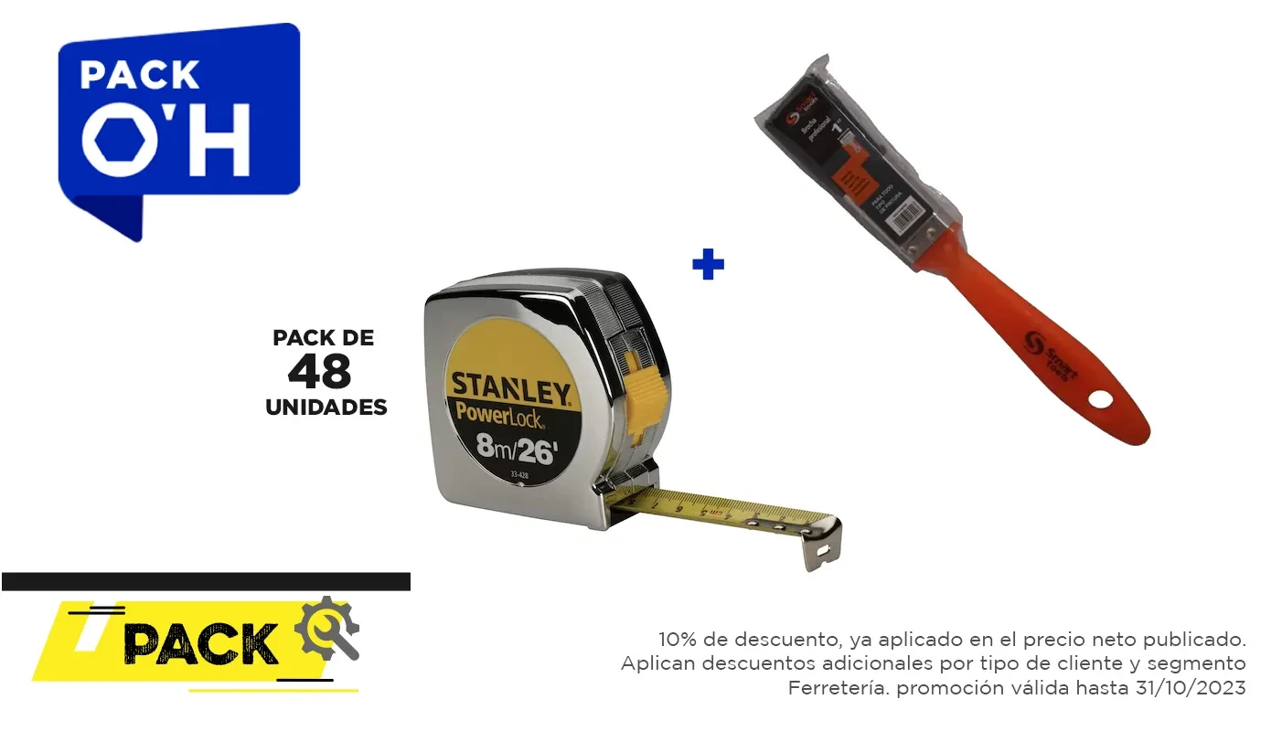 Pack 48 unidades, HUINCHA 8.0 MTS. X 1" (33-428S/HT) + Brocha