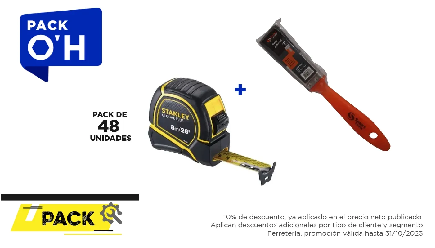 Pack 48 unidades, HUINCHA 8.0 MTS.X 1" GLOBAL PLUS (30-626) + Brocha