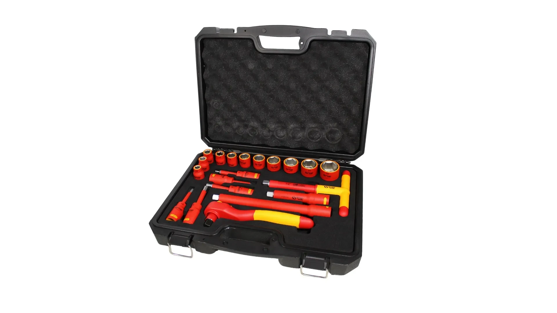 JUEGO DE DADOS DE []1/2" DE 20 PIEZAS DE 10-32MM CON DADOS ALLEN EN CAJA PLASTICA VDE 1000V(100006)