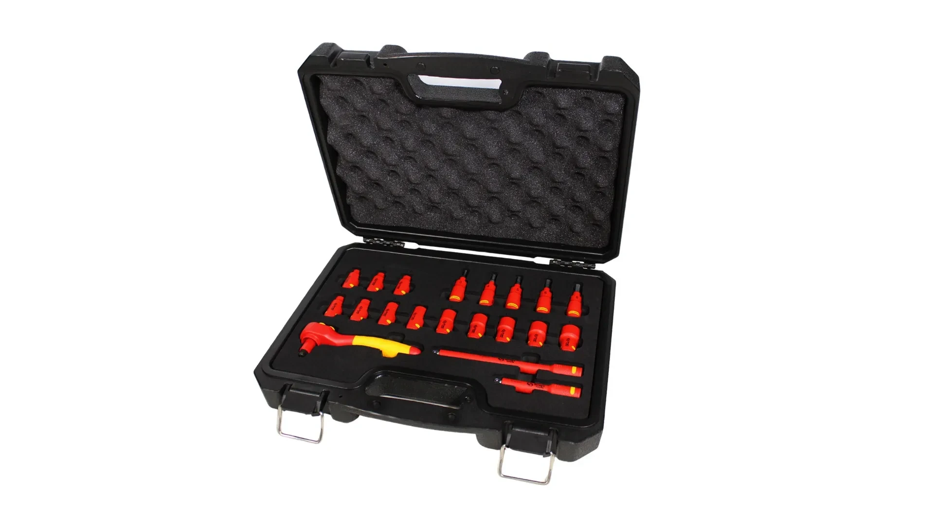 JUEGO DE DADOS DE []1/4" DE 20 PIEZAS DE 4-14MM CON DADOS ALLEN EN CAJA PLASTICA VDE 1000V(100012)